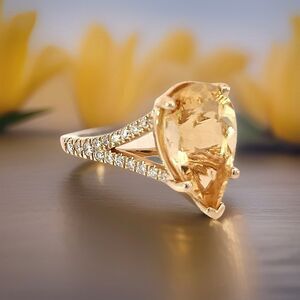 Natural Citrine Diamond Ring 6.5 14k Y Gold 4.79 TCW Certified $3,950 310632